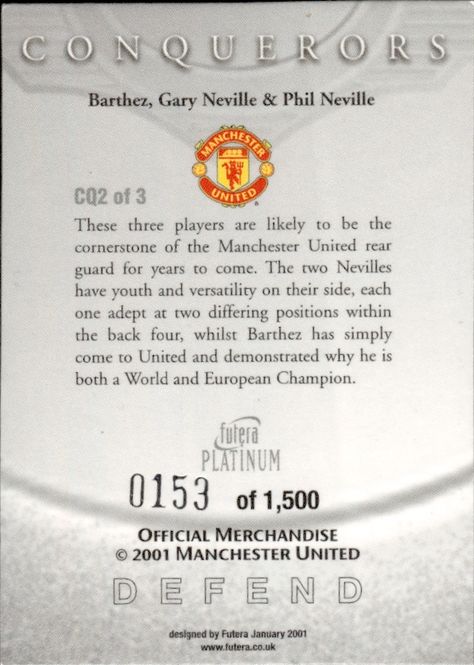 Main Image 2001 3 CARD SETT CQ1-3 Futera Manchester United ...