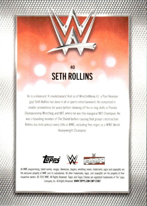 Main Image Seth Rollins 2026 Topps Chrome WWE #40 Base 