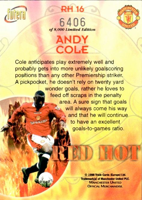 Main Image Andy Cole Red Hot 98 RH16 #6406/8000