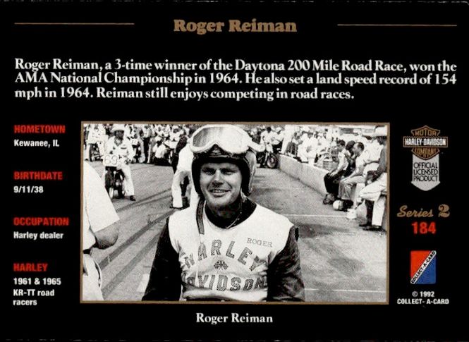 Main Image 1992-93 Collect-A-Card Harley Davidson #184 Roger ...