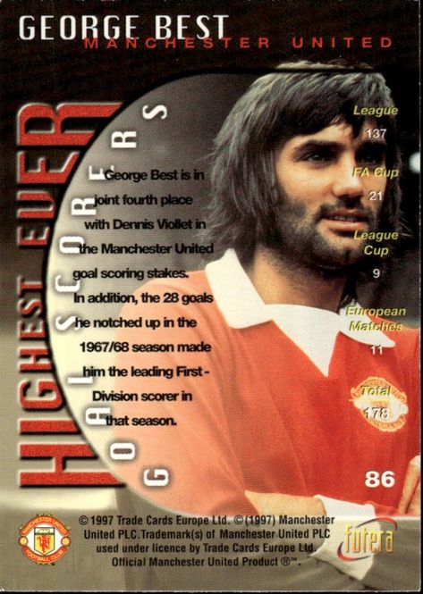 Hovedbilde 1997 Futera Manchester United Highest Ever Goal ...