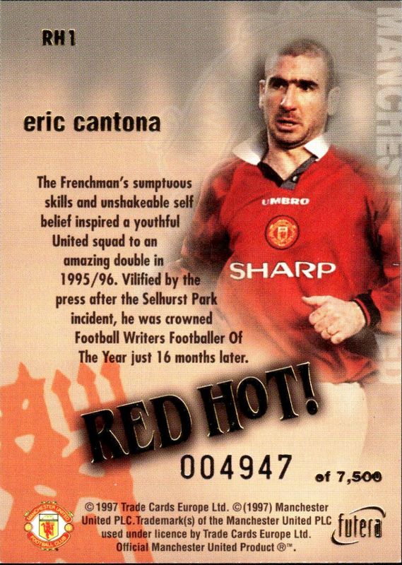 1997 Futera Manchester United Red Hot! Gold #4947/7500 Eric Cantona #RH1 
