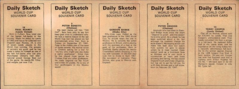 1970 World Cup Souvenirs 5 Card Panels Terry Cooper Peter Osgood Rookie RC