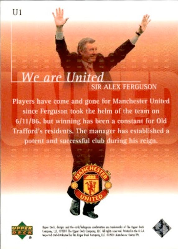 Upper Deck Manchester United 2001 We Are United Card U1 Sir Alex Ferguson