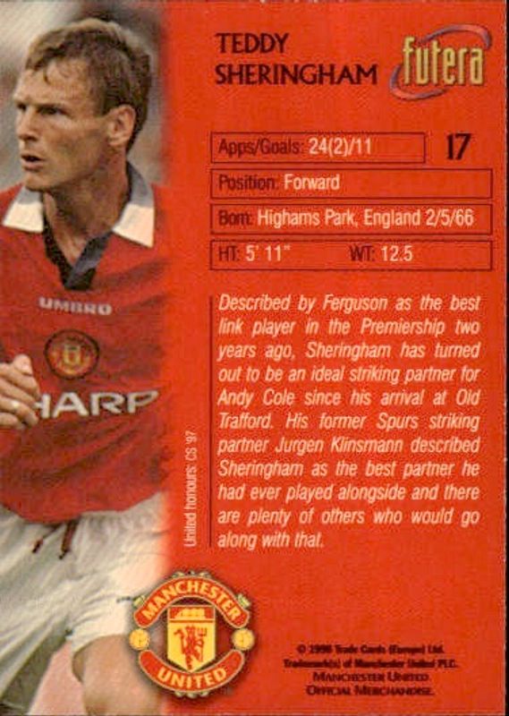 1998 Futera Manchester United Chrome Foil Teddy Sheringham #17 PLAYERS EDITION 