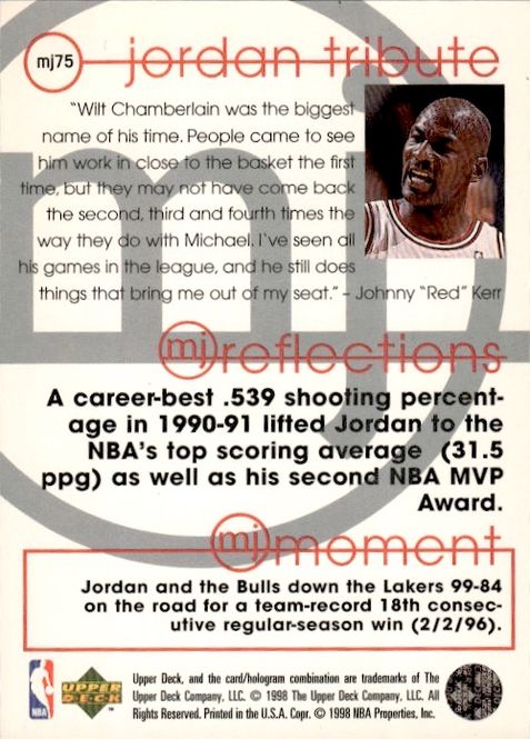 Main Image 1998 Upper Deck Jordan Tribute Reflections MJ75