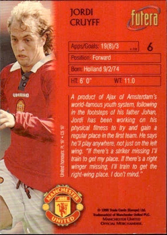 1998 Futera Manchester United  Jordi Cruyff #6