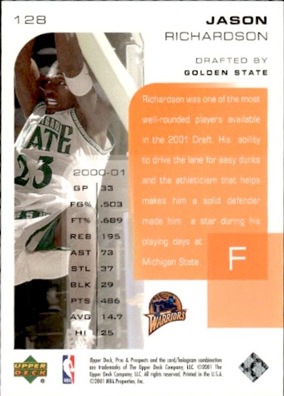 Upper Deck 2001-02 Pros & Prospects Rookie #128 Jason Richardson #59/350