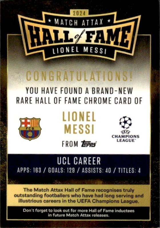 2024-25 Topps Match Attax Uefa Club Competitions - Hall of Fame Lionel Messi