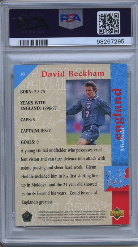 1997 Upper Deck England David Beckham ROOKIE RC #18 PSA 10 GEM MINT