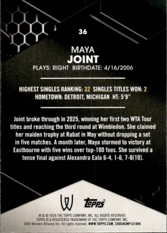 2026 topps graphite tennis MAYA JOINT #36