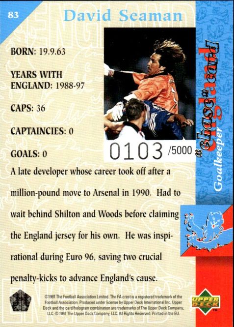 Hovedbilde 1997-98 Upper Deck England Three Lions #0103/5000 ...