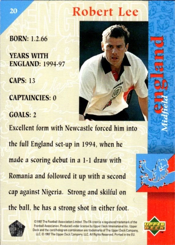 1997-98 Upper Deck England the squad Robert Lee #20
