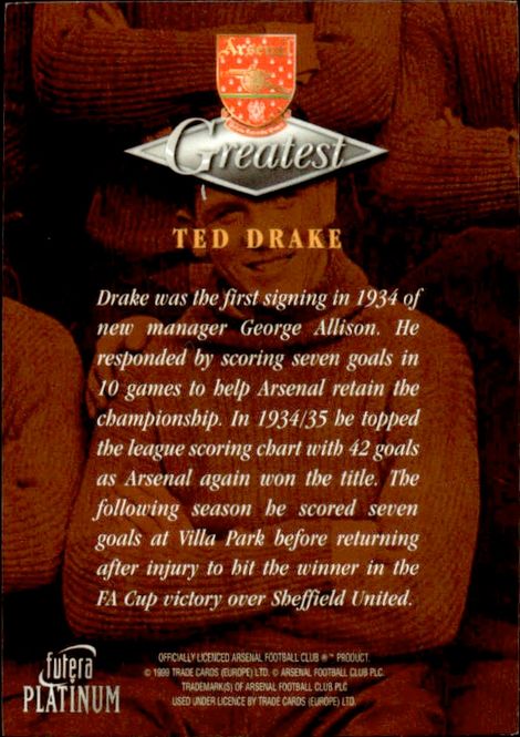 Hovedbilde 1999 Futera Platinum Arsenal Greatest Ted Drake ...