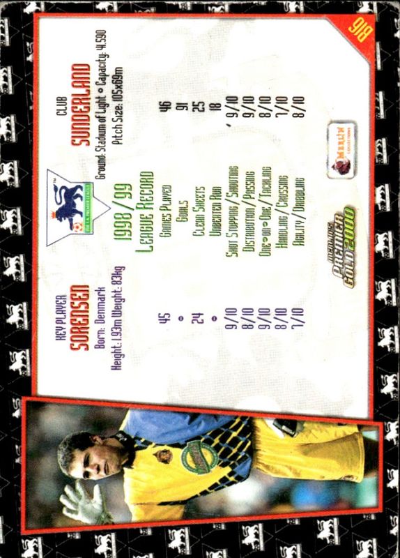 Merlin's Premier Gold 2000 Thomas Sorensen B16 'Club Card' Sunderland Denmark