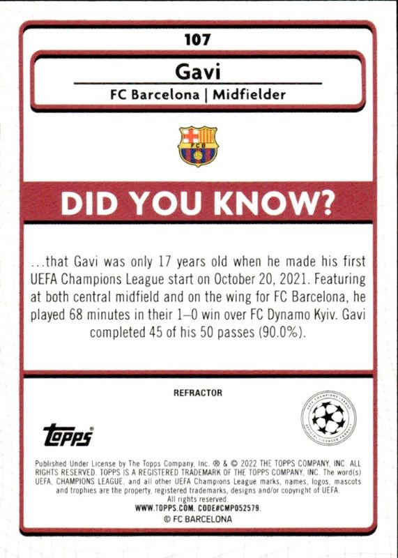 2021-22 Topps Merlin 107 Gavi ROOKIE card RC Barcelona Spain Rookie Card