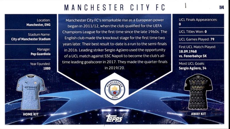 2020 Topps Best of the Supersize UEFA Champions League Manchester City FC #114