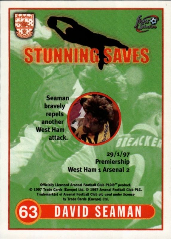 Futera Arsenal Fans Selection 1997-98 - Awesome Strikes - 63 David Seaman