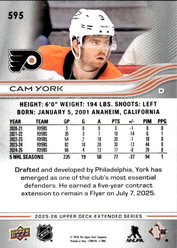 Cam York #595 Holiday 2025-26 UD Extended Series Philadelhpia Flyers