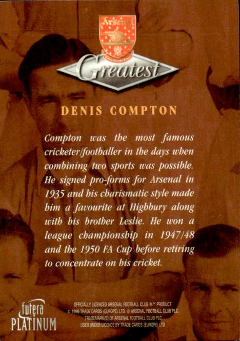 Hovedbilde 1999 Futera Platinum Arsenal Greatest Denis ...