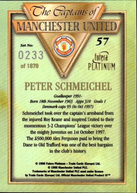 Hovedbilde 1998 Futera Platinum The Captains of Manchester ...