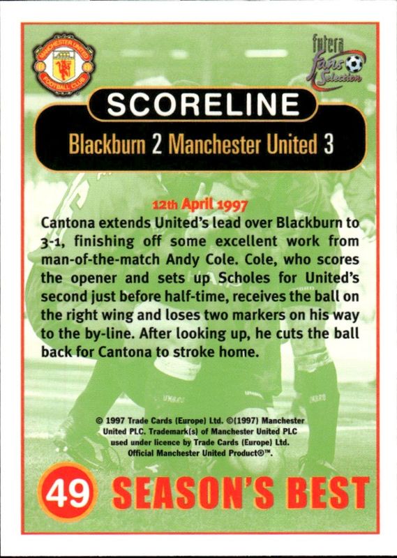 1997 Futera Fans Selection Manchester United Season's Best #49