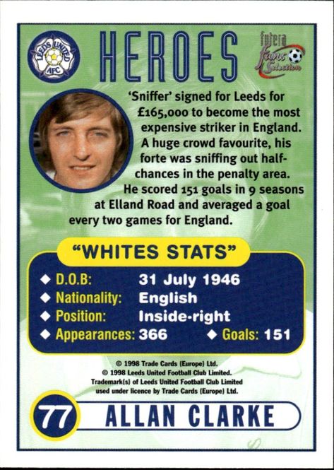 Main Image 1997-98 Futera Fans Selection Leeds United Allan ...