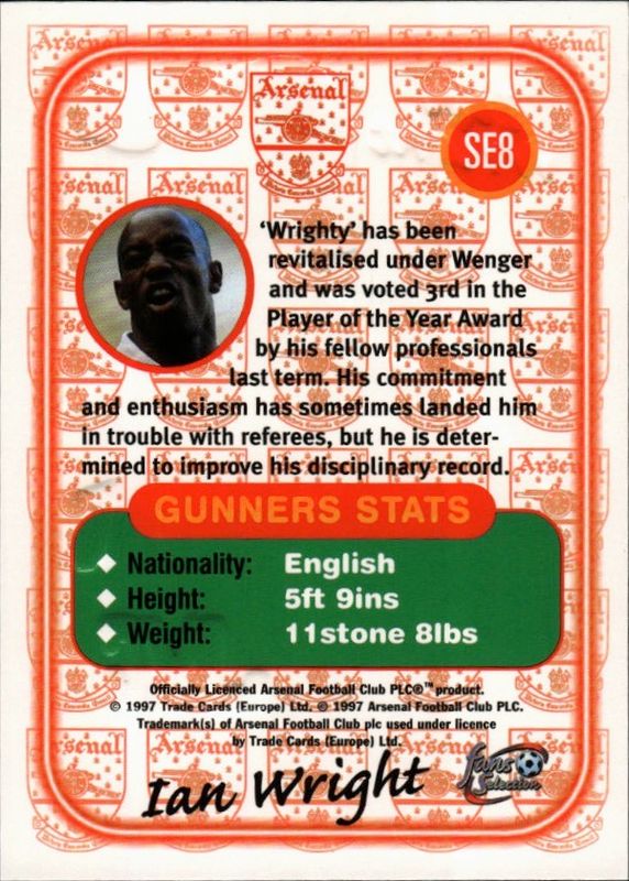 Ian Wright Futera Arsenal 1997 Fans Selection Special Edition #SE8