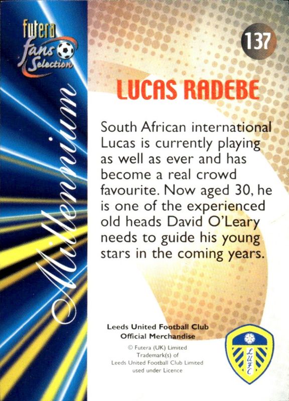 leeds united trading cards futera millennium lucas radebe 22 carat gold gilded edges