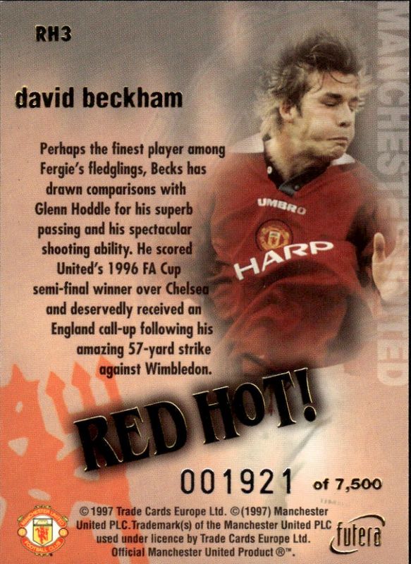 David Beckham Red Hot 97 Gold RH3 #1921/7500