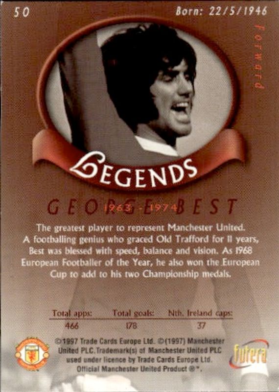 1997 Futera Manchester United Legends George Best #50 
