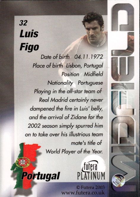 Hovedbilde 2003 Futera Platinum Luis Figo #32