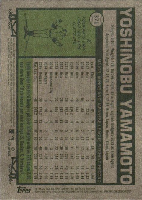 Hovedbilde 2026 Topps Heritage -Yoshinobu Yamamoto #371 ...