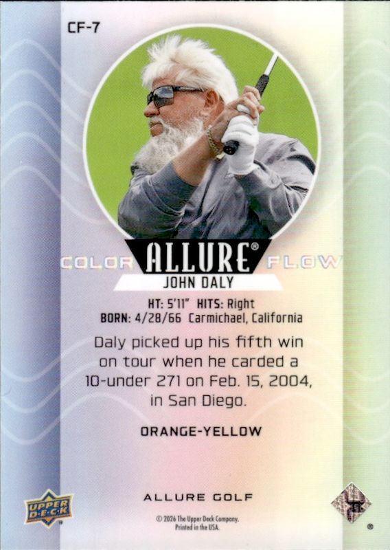 2026 Upper Deck Allure Golf - John Daly Orange-Yellow Color Flow #CF-7