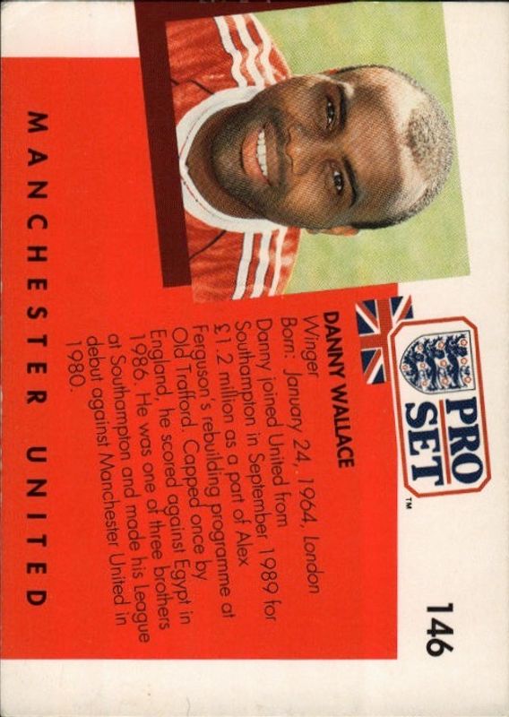 1990-91 Pro Set DANNY WALLACE Manchester United #146 ON CARD AUTOGRAPH 