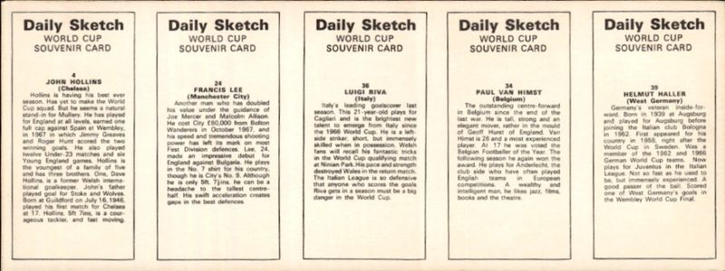 1970 World Cup Souvenirs 5 Card Panels Helmut Haller Paul Van Himst