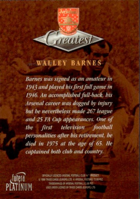 Hovedbilde 1999 Futera Platinum Arsenal Greatest Walley ...