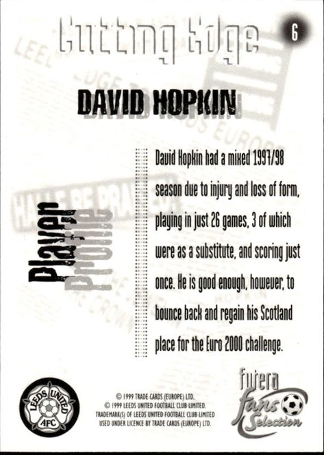 Main Image David Hopkin #CE6 Leeds Utd Fans Selection 1999 ...