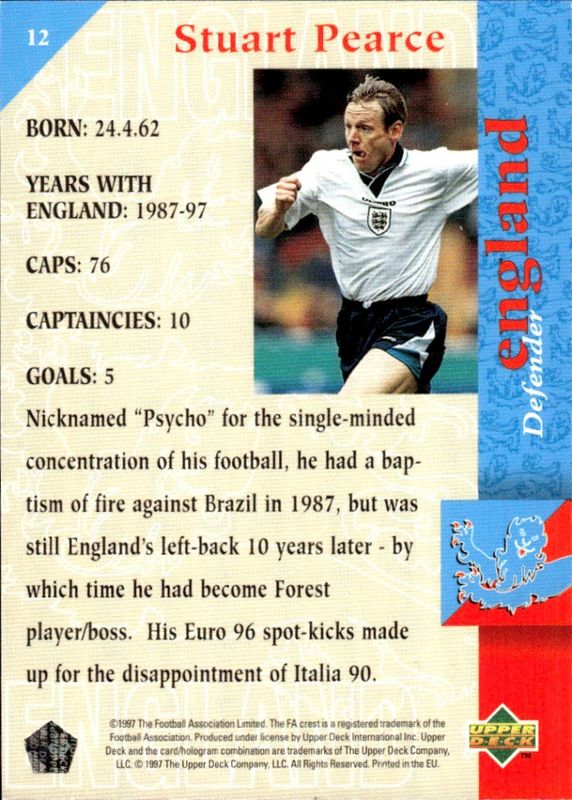 Stuart Pearce 1997-98 Upper Deck England The Squad #12