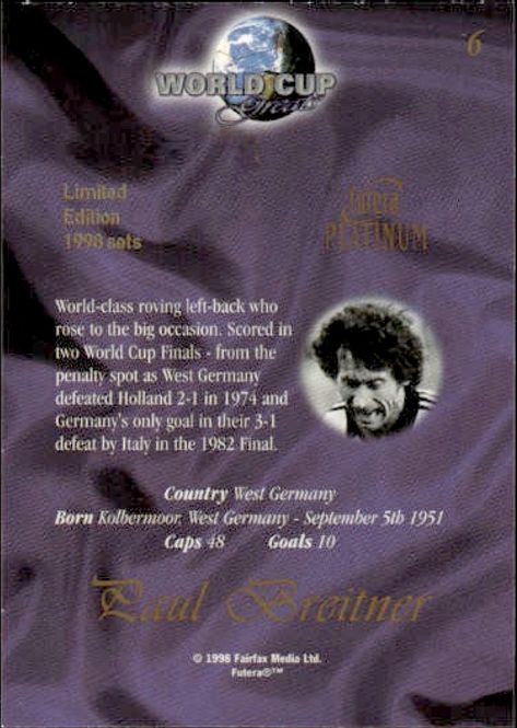 Main Image 1998 Futera Platinum World Cup Greats Paul ...