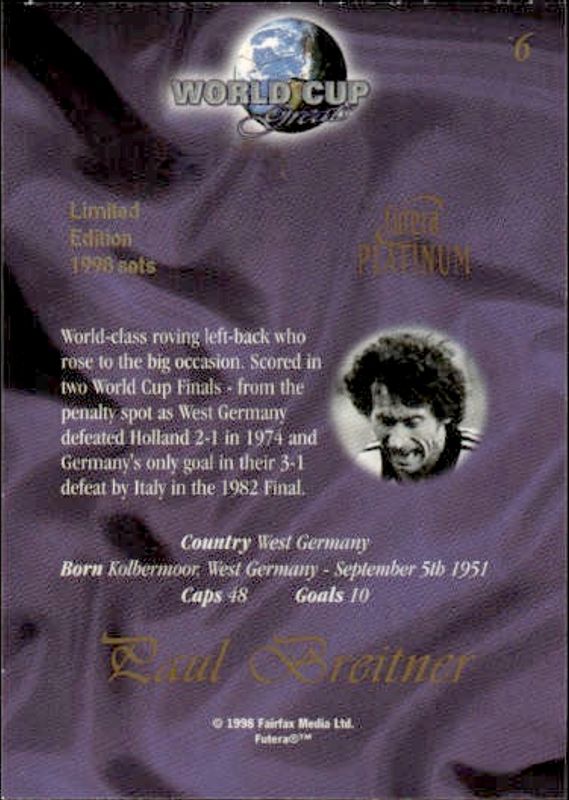 1998 Futera Platinum World Cup Greats Paul Breitner #6 