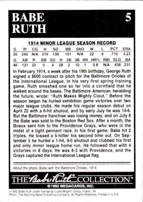 Hovedbilde 1992 Megacards Babe Ruth #5