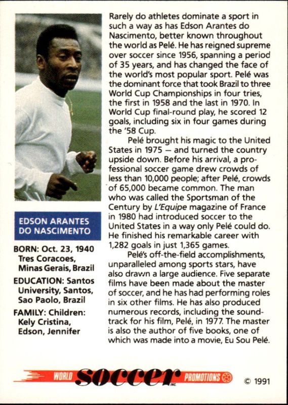 1991 Soccer Shots Pele Promo Card World Soccer Promotions