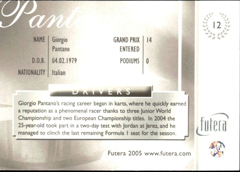 2005 Futera Grand Prix Formula 1 F1 Formula 1 Drivers Giorgio Pantano-