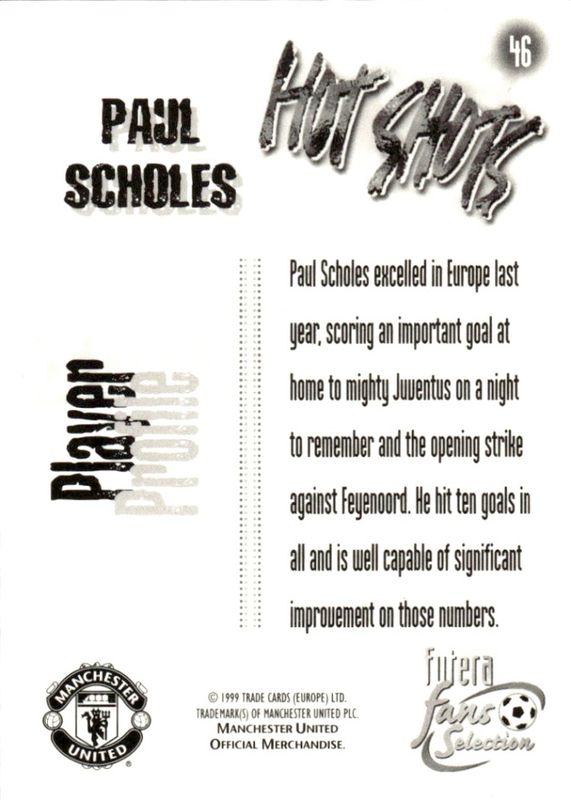 1999 Futera Fans Selection Manchester United Hot Shots Paul Scholes #46