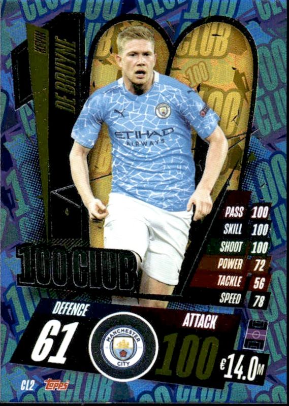 2020-21 Topps Match Attax UCL 100 Club Kevin de Bruyne #CL2 Manchester City