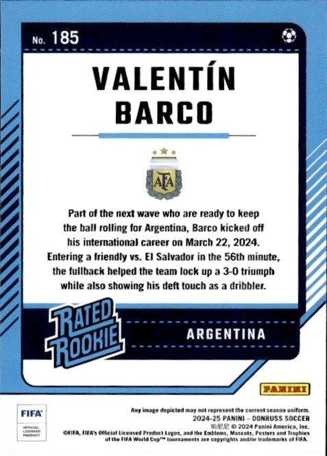Hovedbilde 2024-25 Donruss Soccer Valentin Barco #185 Rated ...