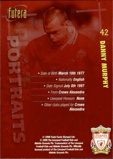 Main Image 1998 Futera Liverpool Portraits Danny Murphy #42