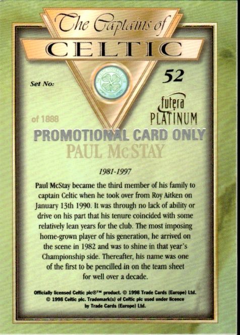 Hovedbilde 1998 Futera Platinum The Captains of Celtic Promo ...