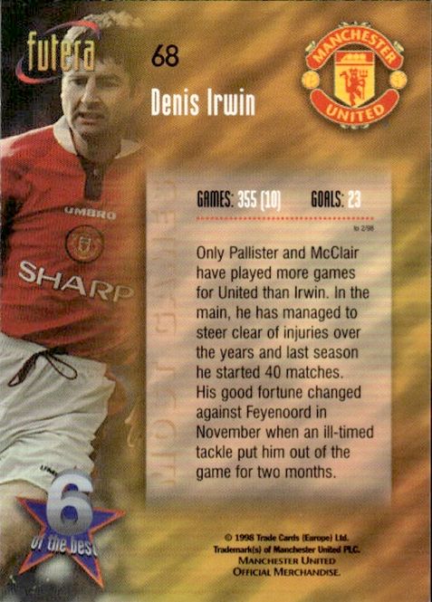 Main Image 1998 Futera Manchester United 6 of the Best Denis ...